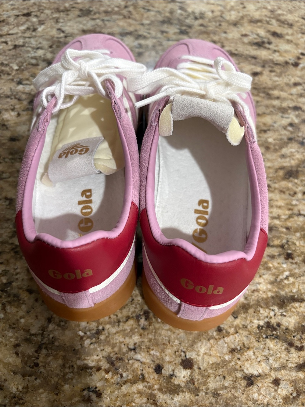 Gola Women's Pink Suede Sneakers with White Stripes and Gum Sole - Picture 8 of 9